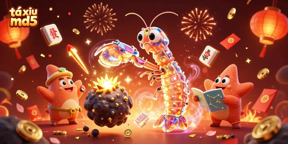 Play Tài Xỉu MD5 with galactic samurai shrimp and starfish as characters explode into golden treasures.