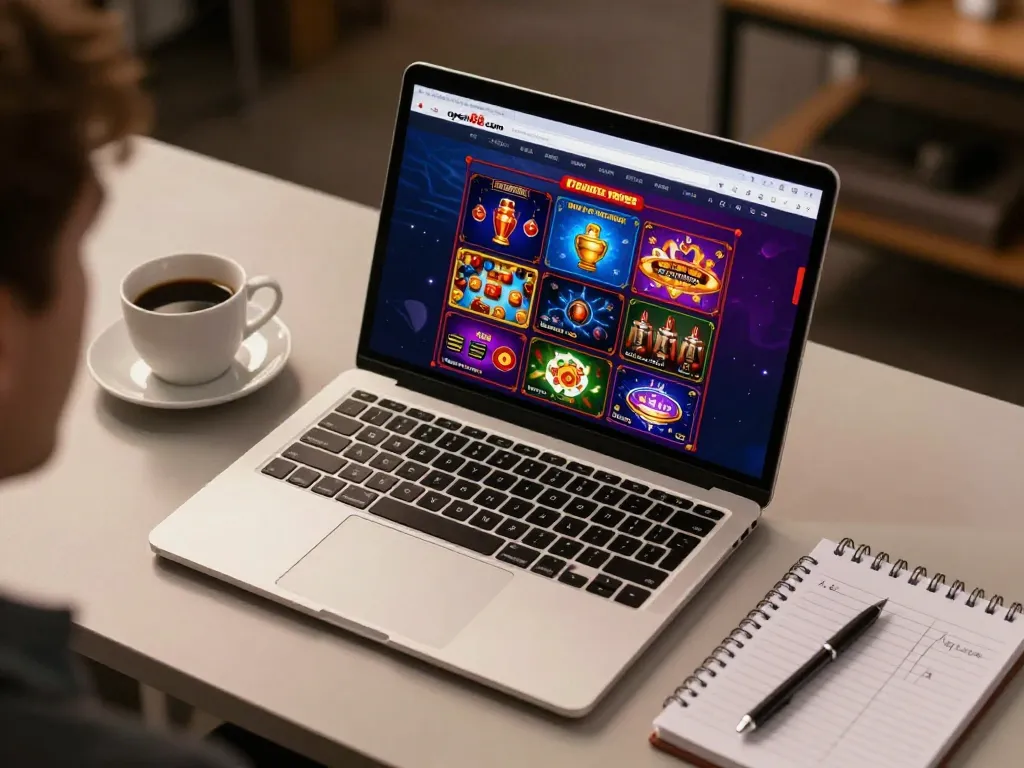 Engaged player enjoying online gambling on open88.com, showcasing a cozy gaming setup with strategic notes.