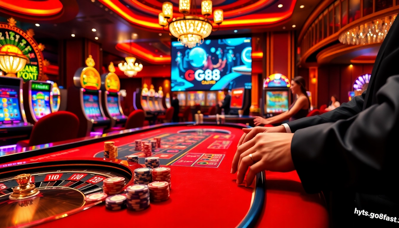 Exciting casino action at https://go88.fast/ with professional dealer and vibrant poker chips.