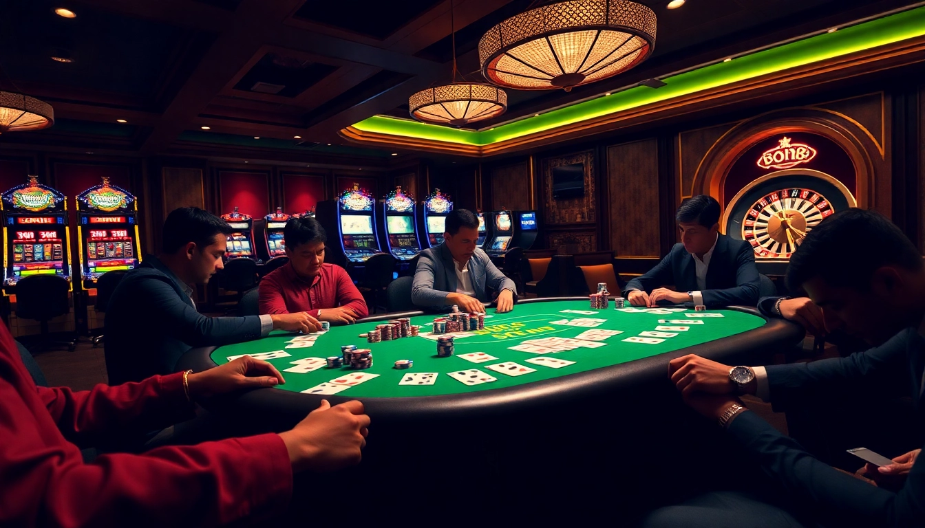 Engage in a thrilling poker game at go88 com vn, featuring vibrant chips and exciting gameplay.