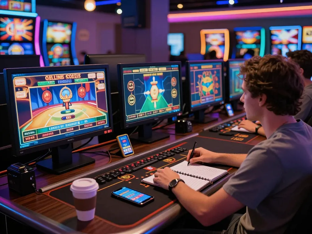 Engaging with online casino app on multiple screens, showcasing impactxoft in vibrant gaming setup.
