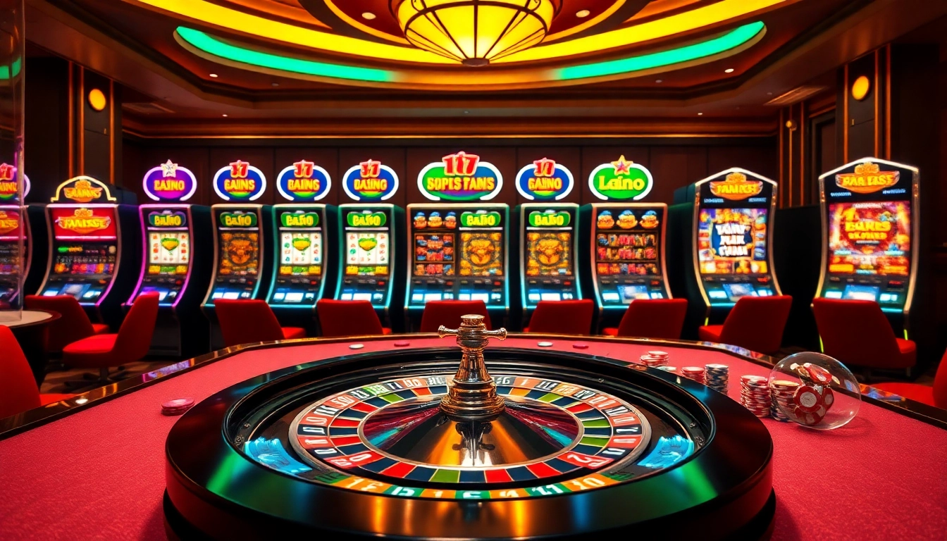 Experience the thrill of bk8 สล็อต with vibrant casino tables featuring roulette wheels and colorful poker chips.