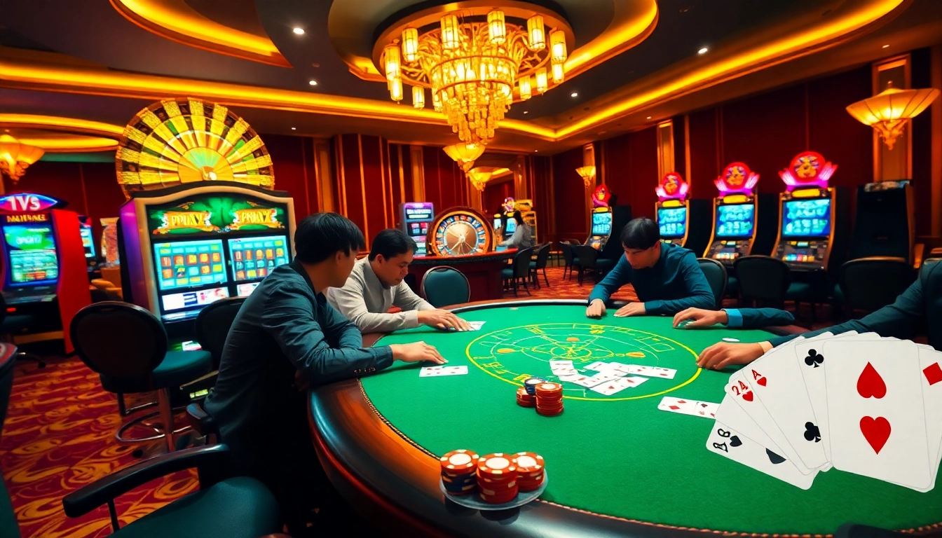 Players enjoying an exciting round of 68 game bài at a luxurious casino.
