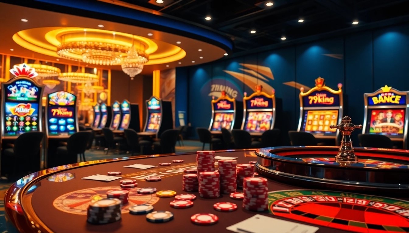 Experience exhilarating games at 79king with vibrant casino tables, slots, and poker in a luxurious setting.