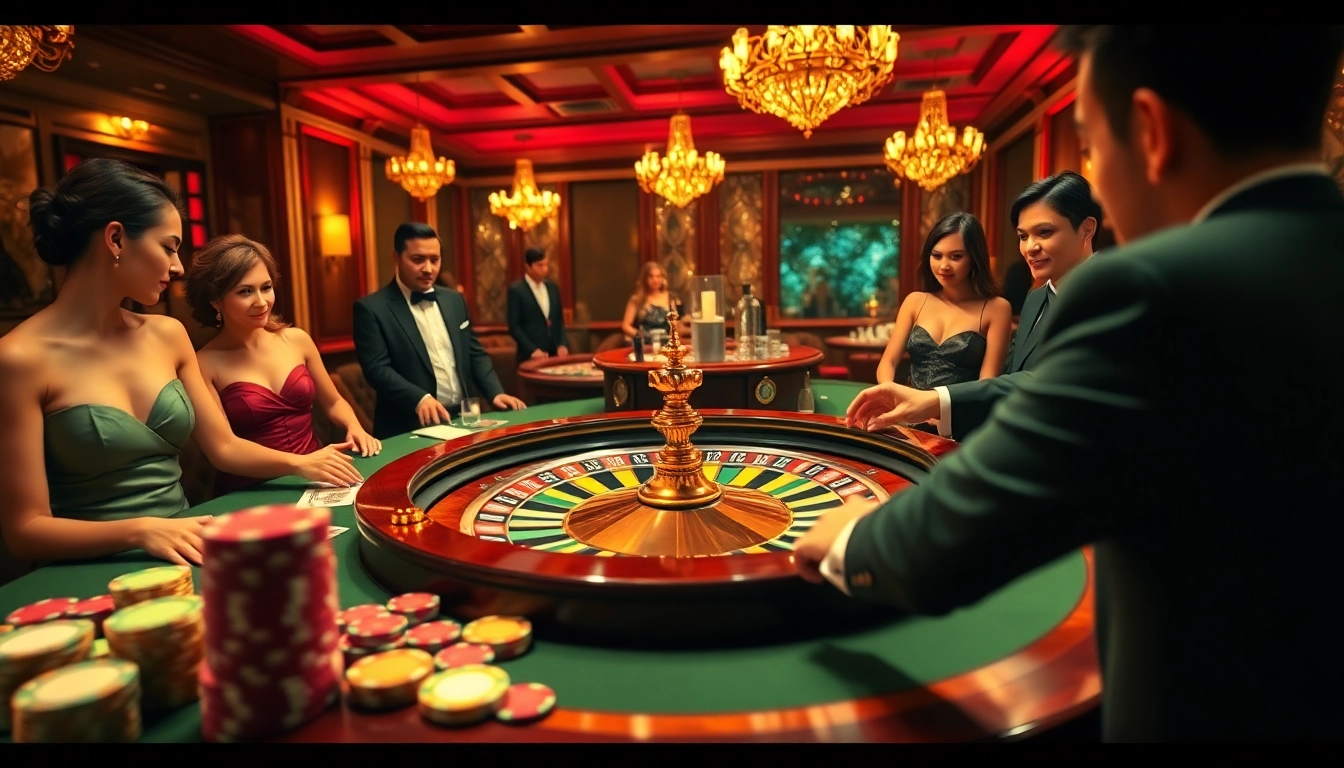 Engaging gamers in an upscale casino roulette scene featuring MM88 branding.