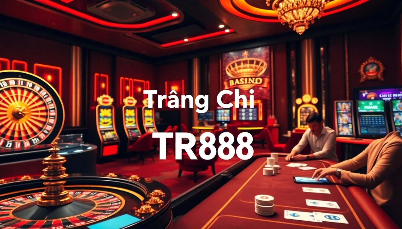 Experience the thrill of betting at Trang Chủ TR88 with engaging casino tables and vibrant slot machines.