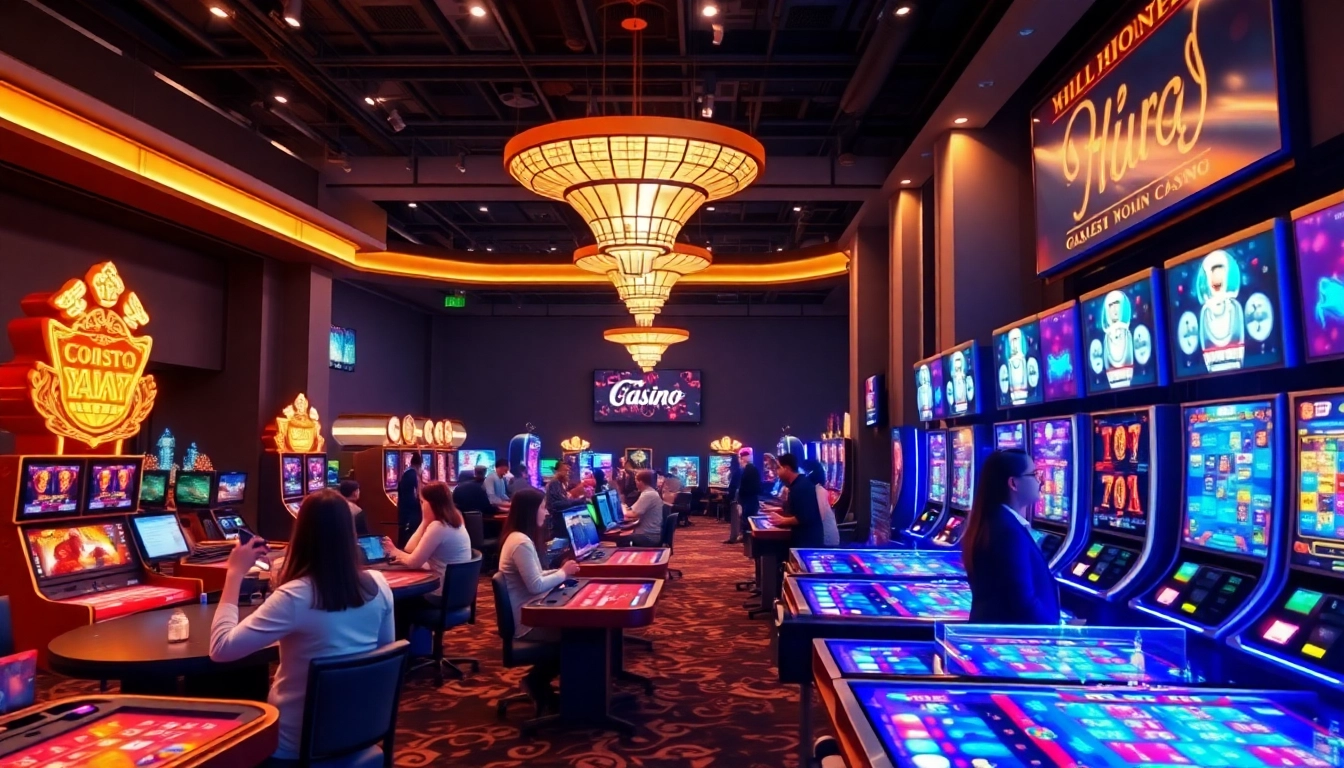 Exciting scene of players enjoying diverse games in the nhà cái 8s online casino, featuring vibrant digital elements.