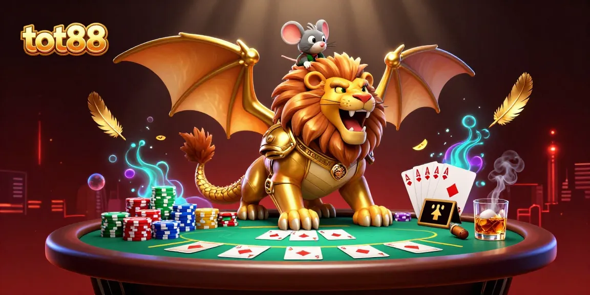 Experience thrilling poker action with tot88 in an electrifying casino scene featuring a majestic chimera.