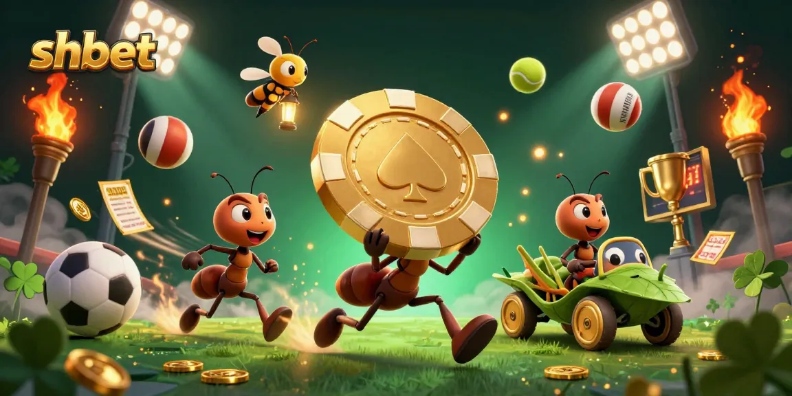 Experience the thrills of shbet as ants flee with a gigantic poker chip in this dynamic casino scene.