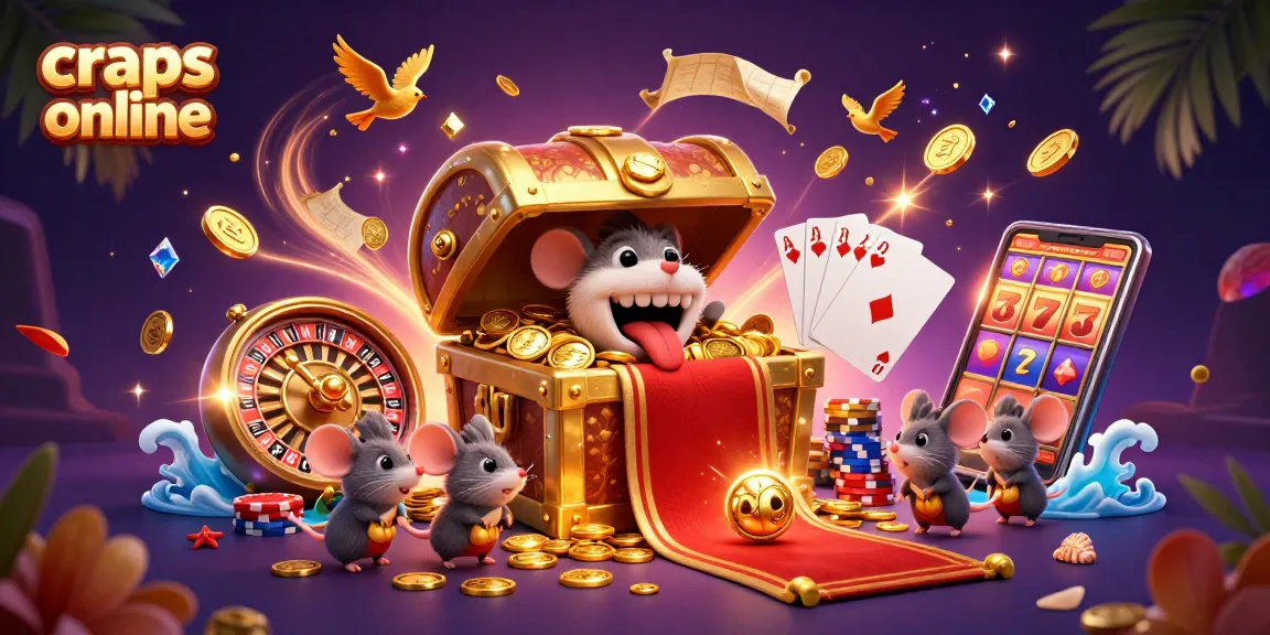 Cascading golden coins and vibrant frogs surround the treasure chest in this craps online scene.