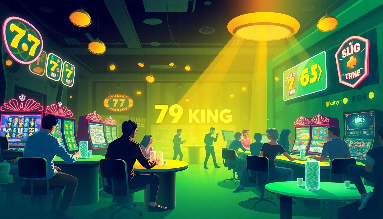 79King logo in a vibrant online gambling atmosphere with casino games