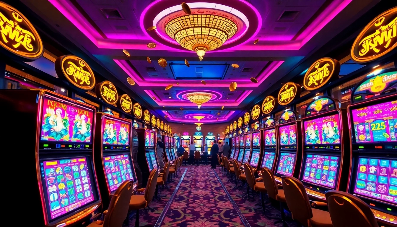 Exciting doaslot slot machines illuminated on a vibrant casino floor, capturing the thrill of winning.