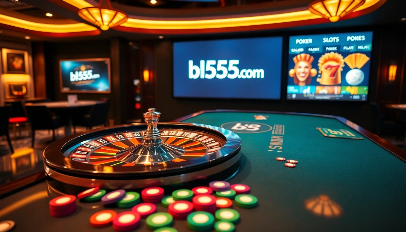 A thrilling roulette game in an upscale casino at bl555.com, showcasing vibrant chips and excitement.