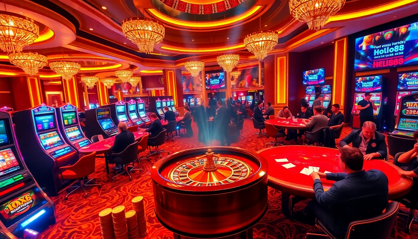 Experience the luxury of Hello88 with vibrant roulette wheels and lively poker tables.