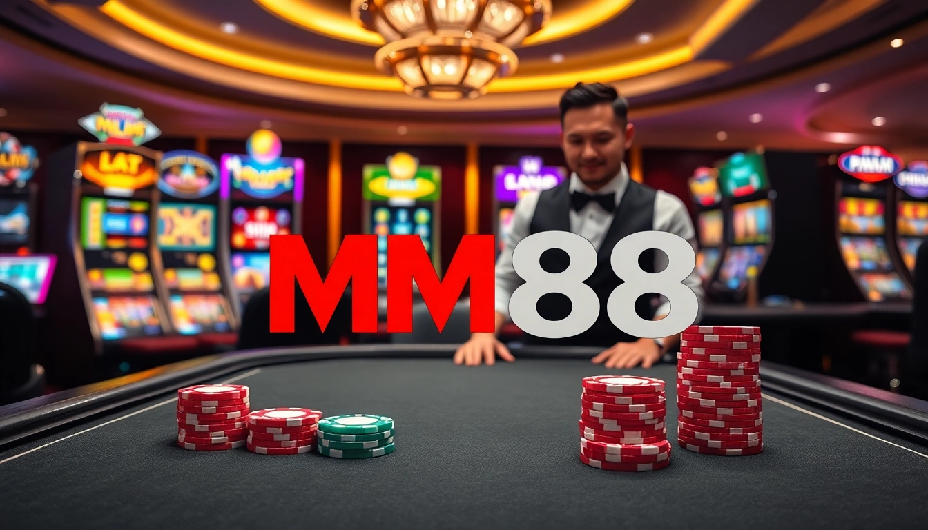 Experience thrilling gameplay at MM88 with vibrant casino tables and excited players.