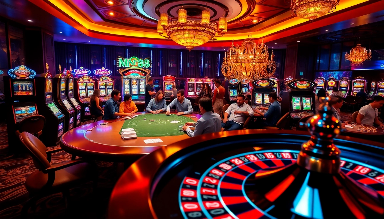 Players engaging in high-stakes gaming at NHÀ CÁI MM88's vibrant casino.