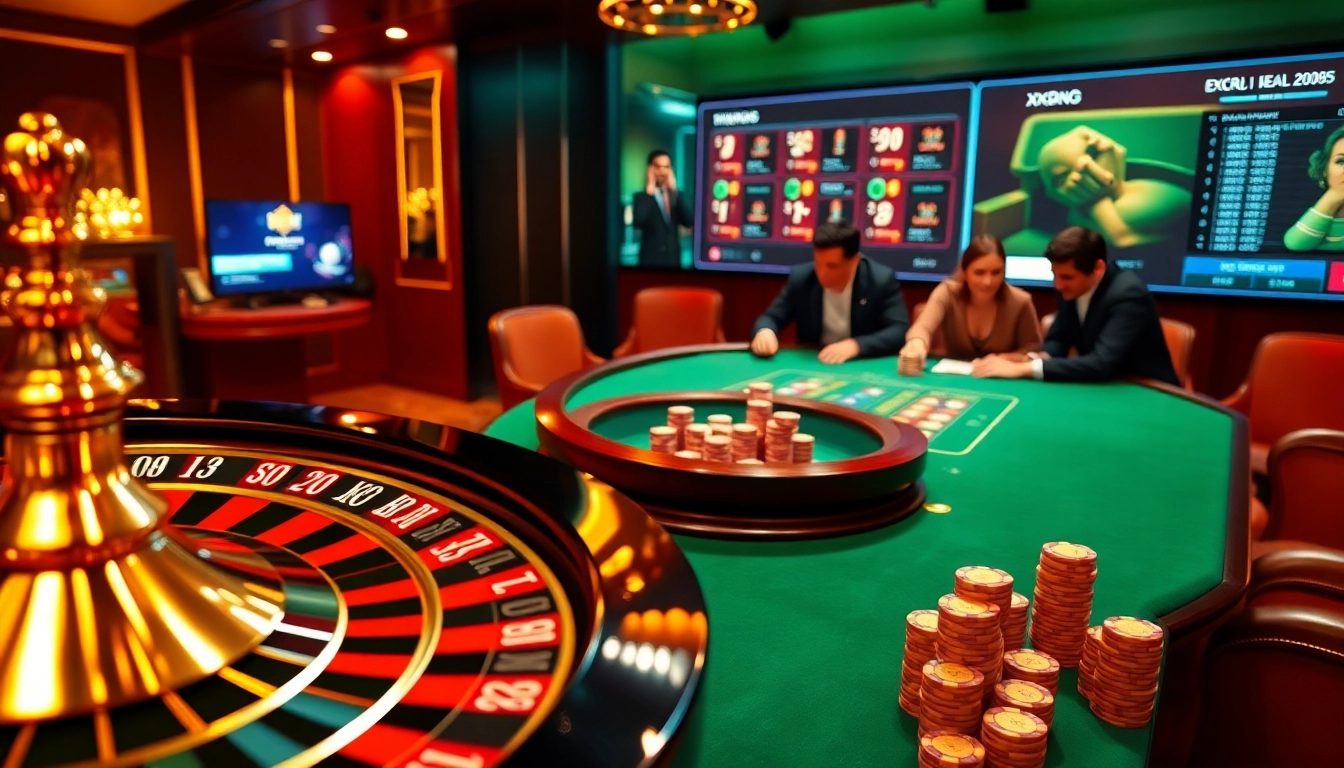 Engage in thrilling casino experiences with XX88.AI, showcasing poker chips and a roulette wheel in action.