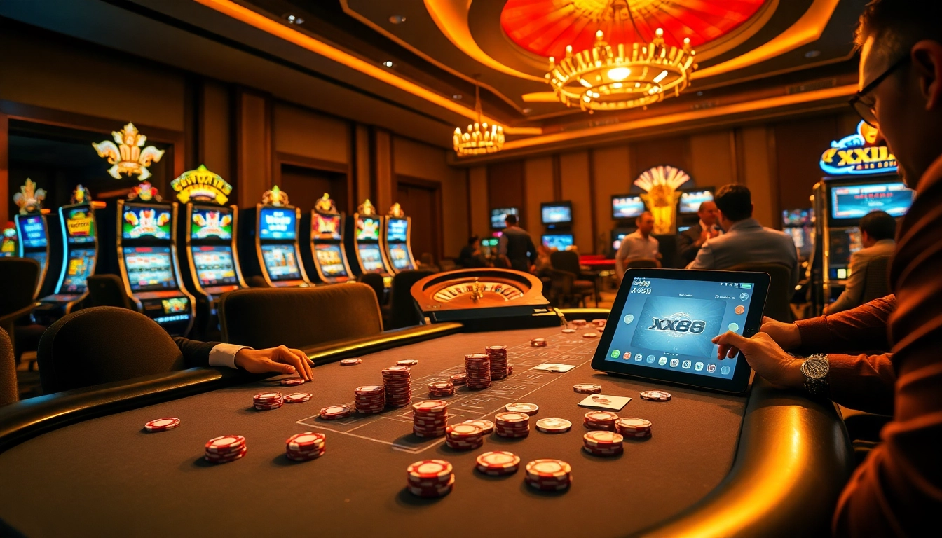 Experience high-stakes action at XX88 casino with vibrant poker games and roulette excitement.