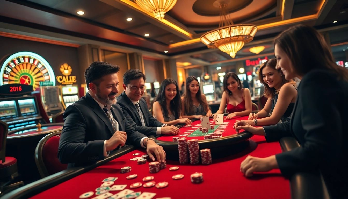 Engage in the thrilling atmosphere of Tha bet with players at a luxurious casino table.