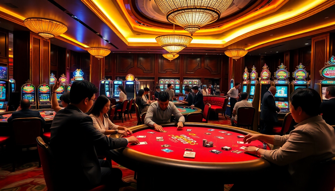 Experience the excitement of jbo vietnam at a luxurious casino table bustling with eager gamblers.