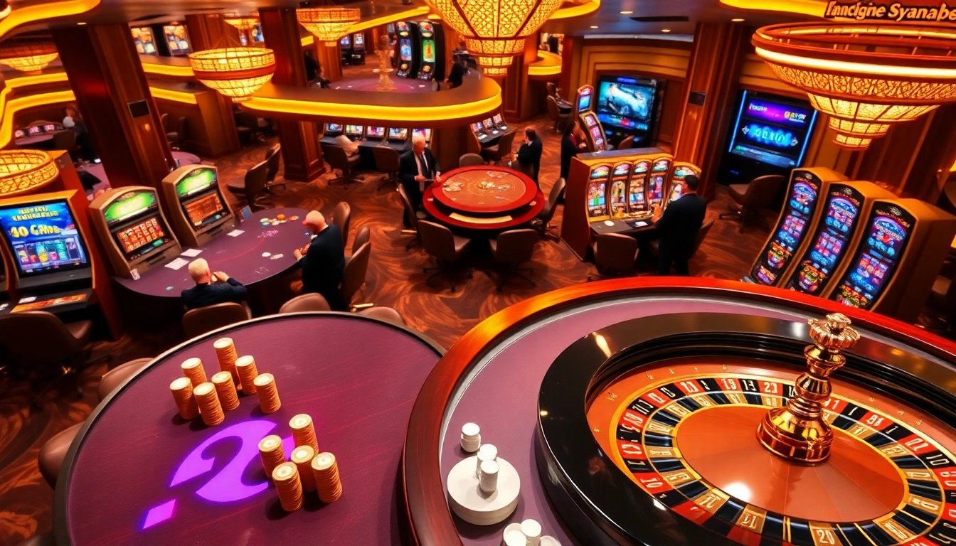 Players enjoying an exciting experience at S8 casino with vibrant tables and slot machines.
