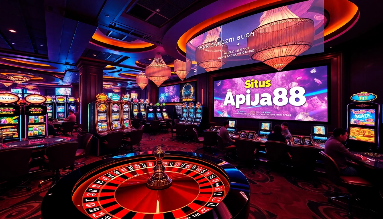 Situs apiraja88 showcasing intense slot machine action and an exciting casino atmosphere.
