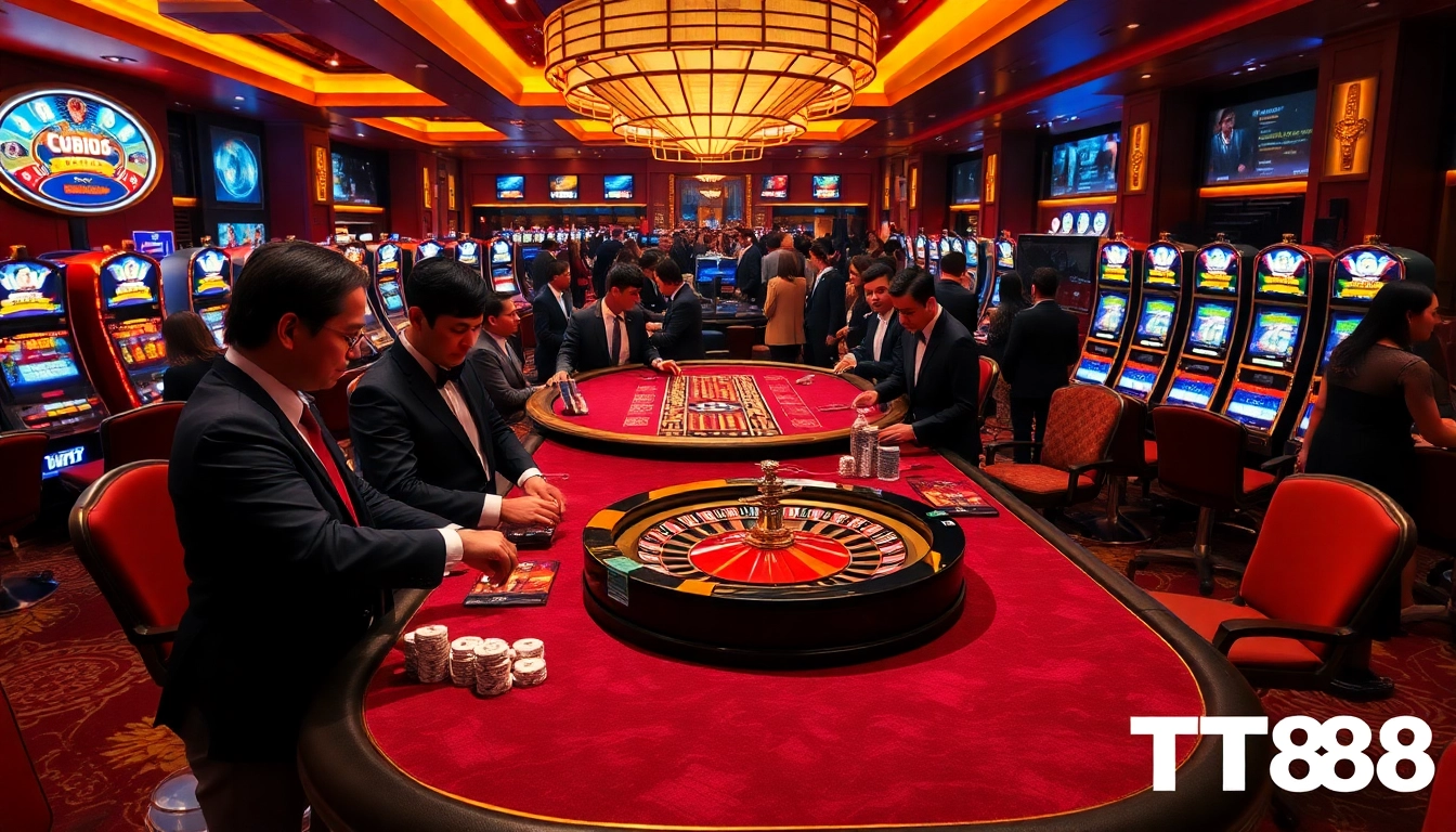 Engage in thrilling gameplay at Nhà cái TT88's vibrant casino tables with professional dealers.