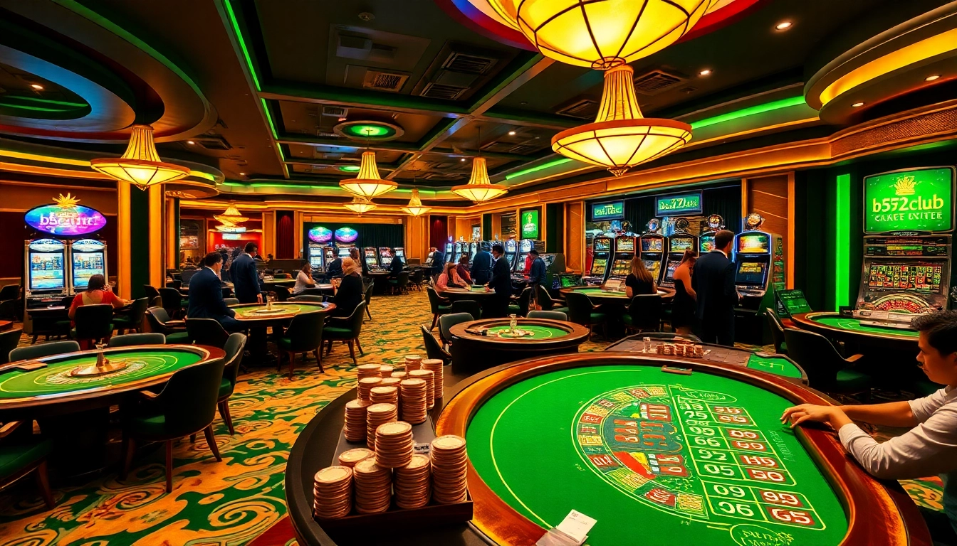Exciting gameplay at the b52club website showcasing vibrant casino tables and poker chips.