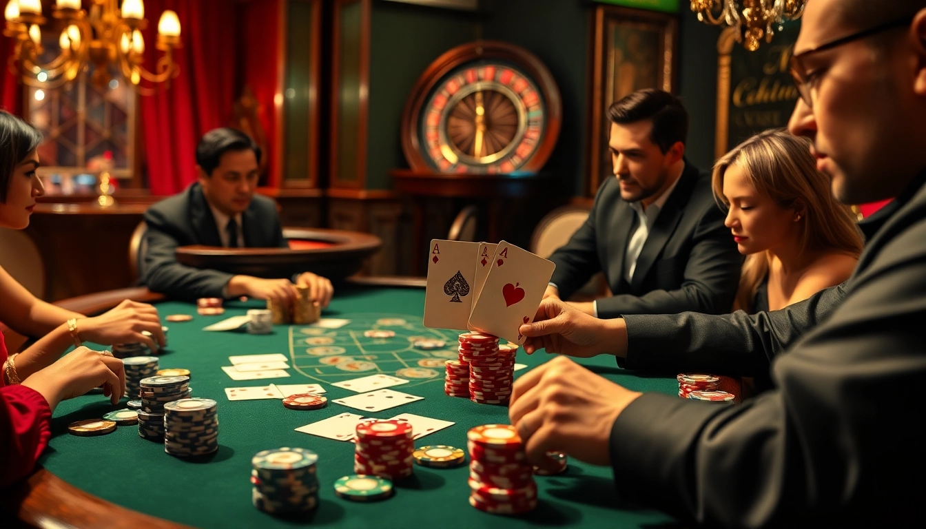 Engage in the excitement of Truy cập OKKING with a thrilling high-stakes poker game scene, showcasing luxury and wealth.