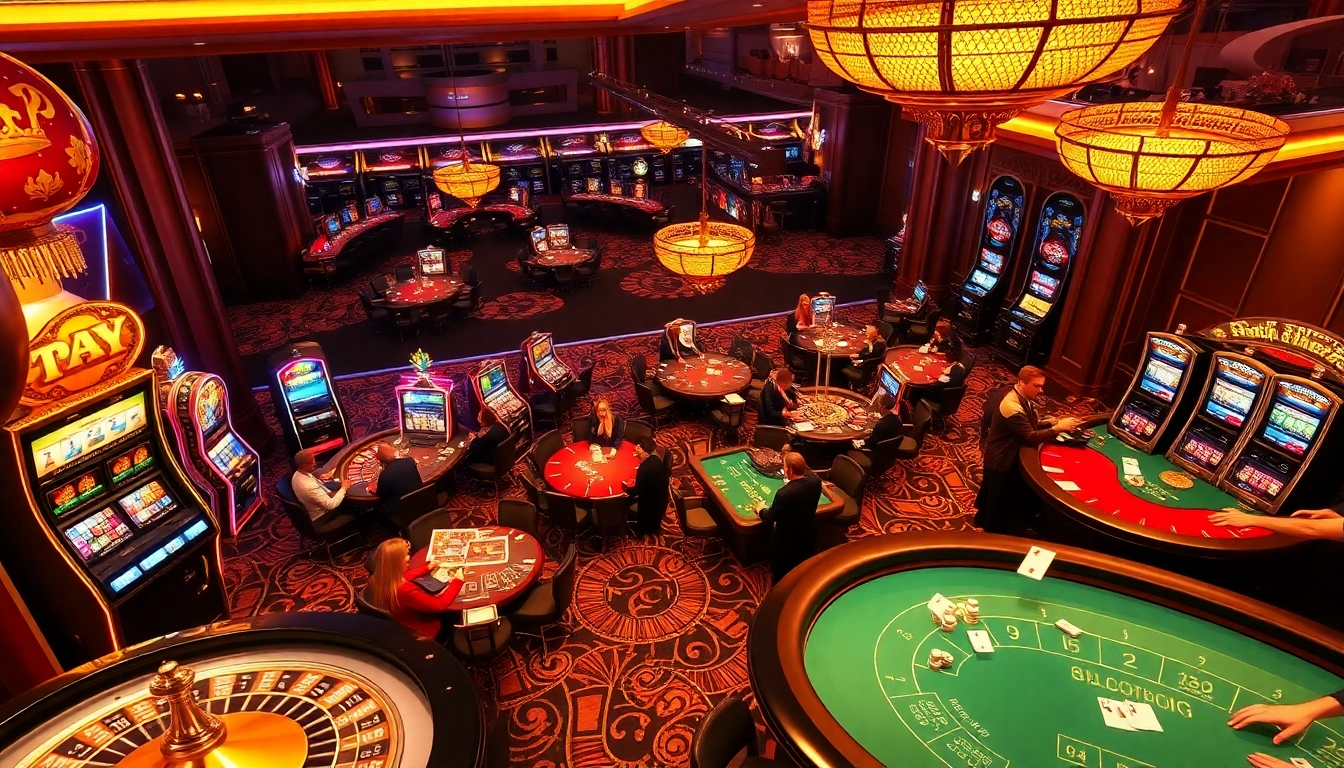 Exciting scene at a luxury casino showcasing various games and the vibrant atmosphere of ee88 link đăng nhập.
