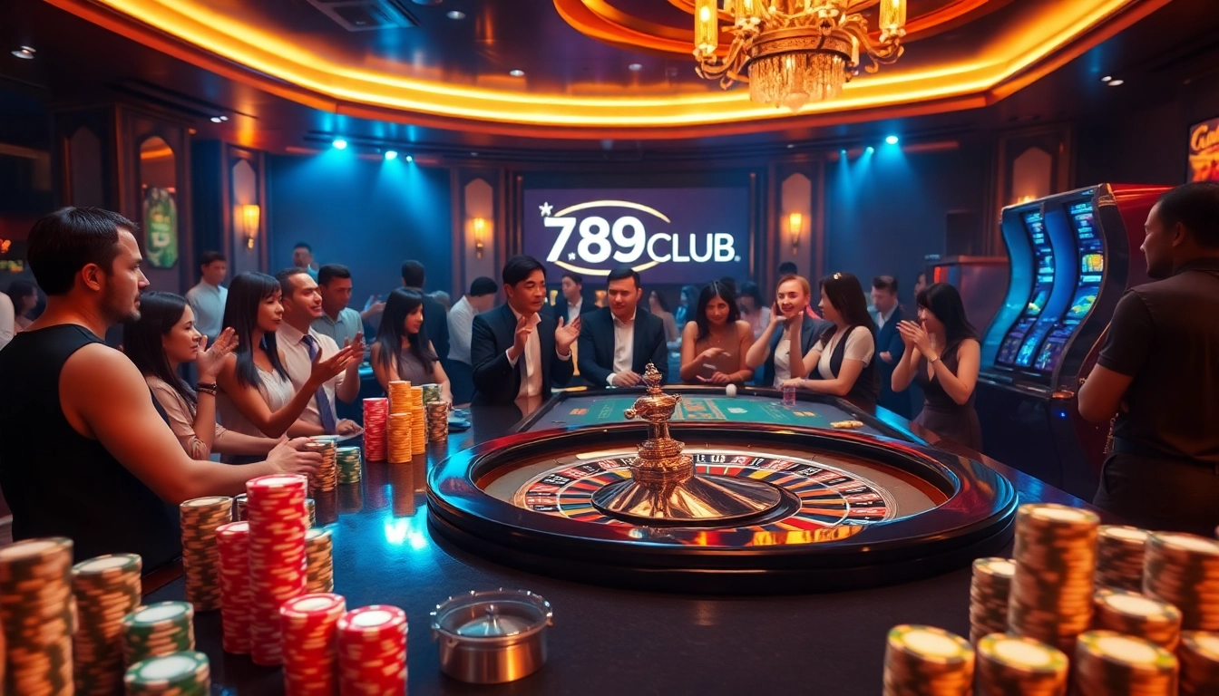Players experiencing thrilling games at 789CLUB casino, showcasing poker chips and roulette.