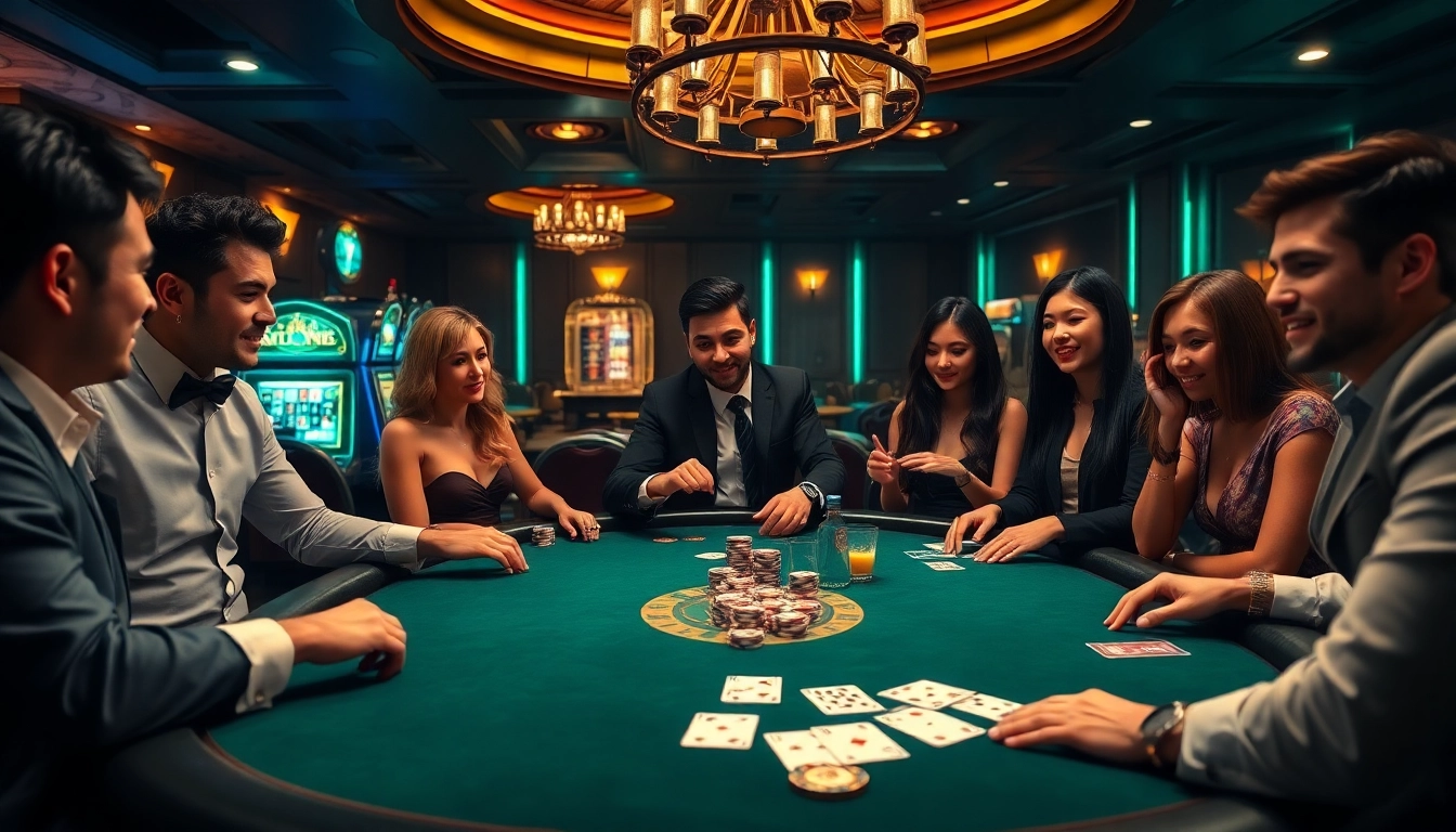 Gamblers enjoying a thrilling poker game at Betwin88 with poker chips and cards.