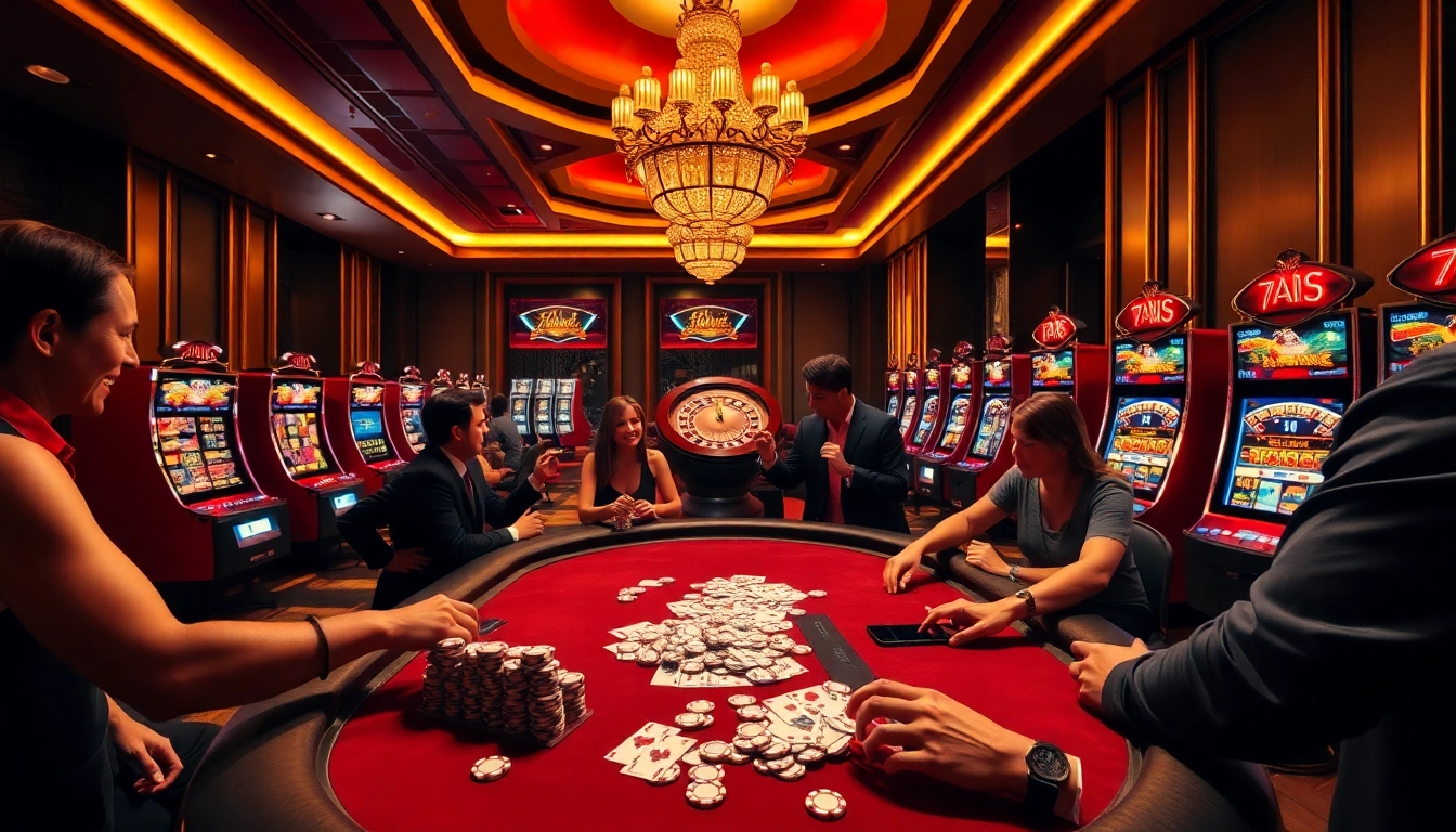 Engaging poker players at a lavish casino setting, reflecting excitement and luxury at tại 789club.