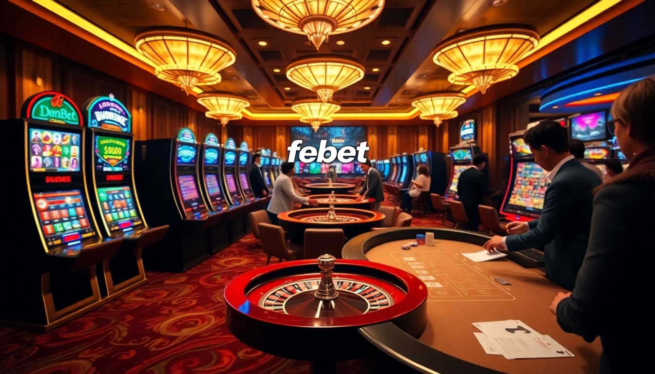 Players enjoying the thrill of febet casino games at vibrant tables and slots.