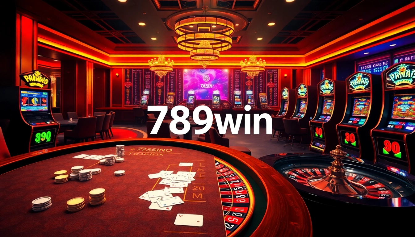 Exciting scene of a casino table featuring 789win branding and dynamic gambling elements.