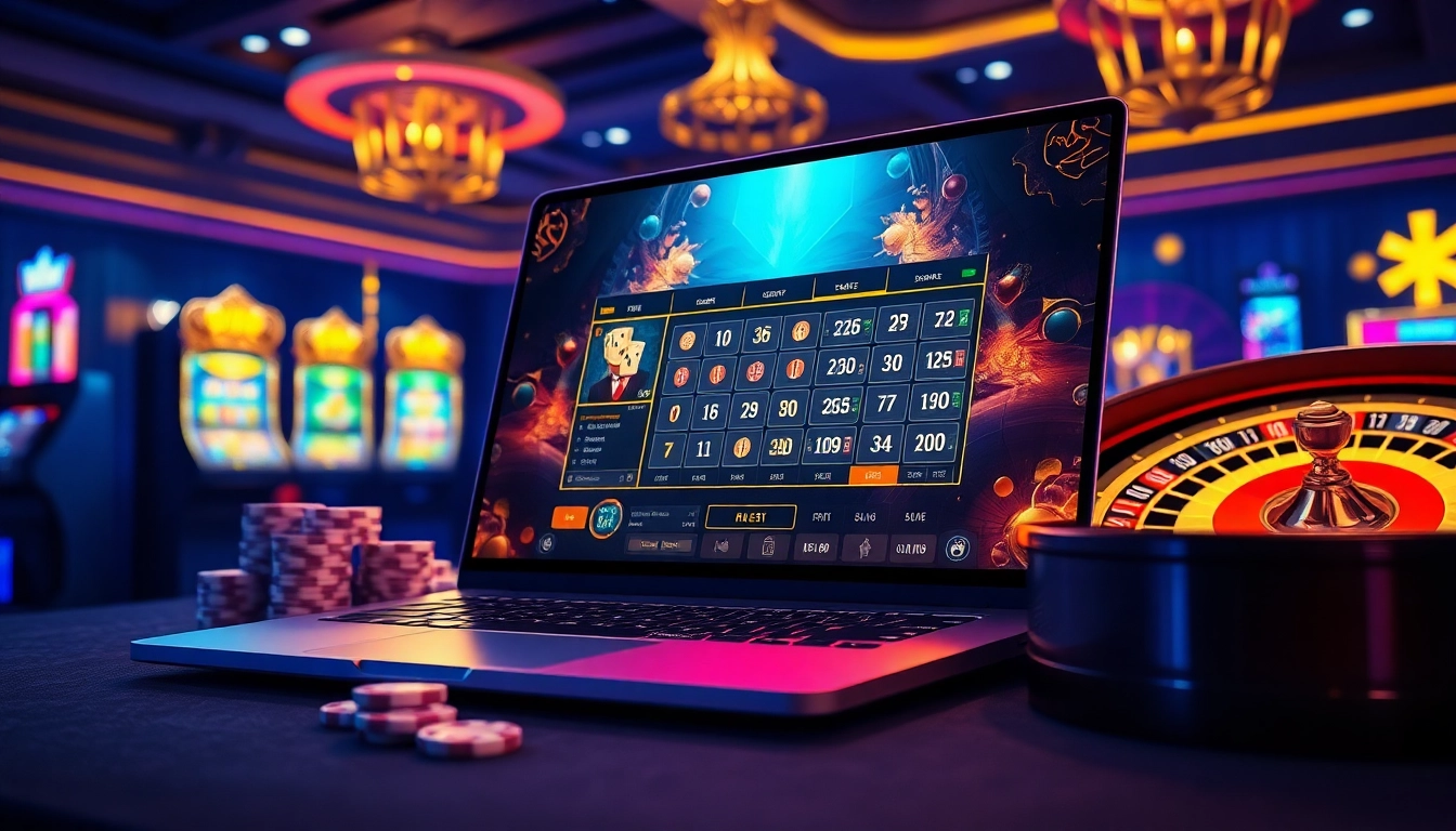 Experience 바이낸스 회원가입 in a vibrant online casino setting, featuring poker chips and slot machines.