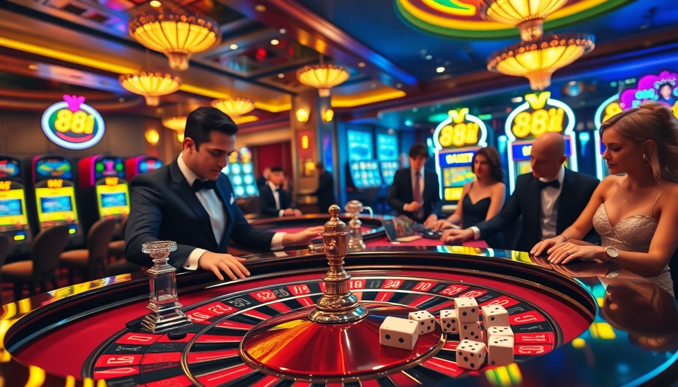 Players enjoy a thrilling game of roulette at 88i casino, showcasing excitement and luxury.