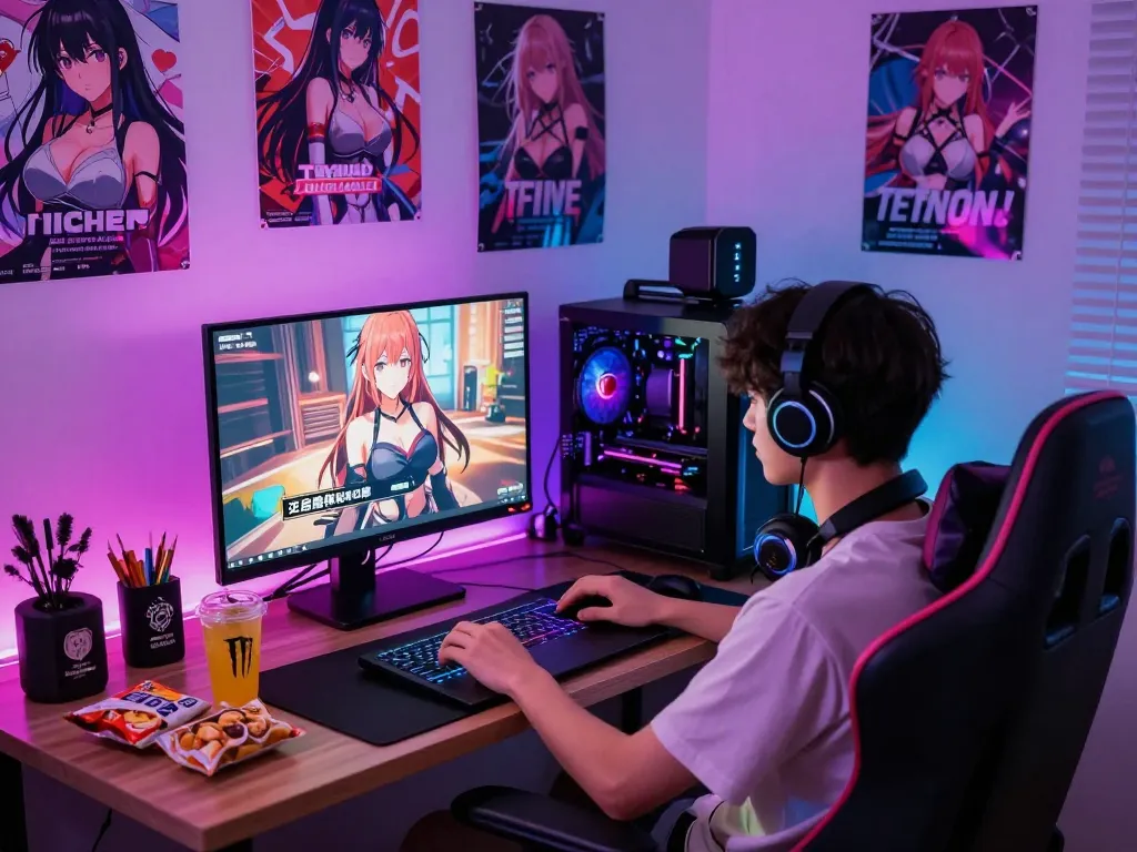 Immersive gaming scene showcasing porngames in a cozy room with vibrant decor and gameplay.